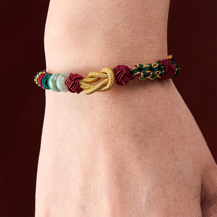 Buddha Stones Hand-Woven Peach Blossoms Luck Jade Beads Red String Bracelet - image 4