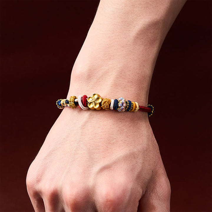Buddha Stones Hand-Woven Peach Blossom Strength Red Navy String Bracelet - image 4