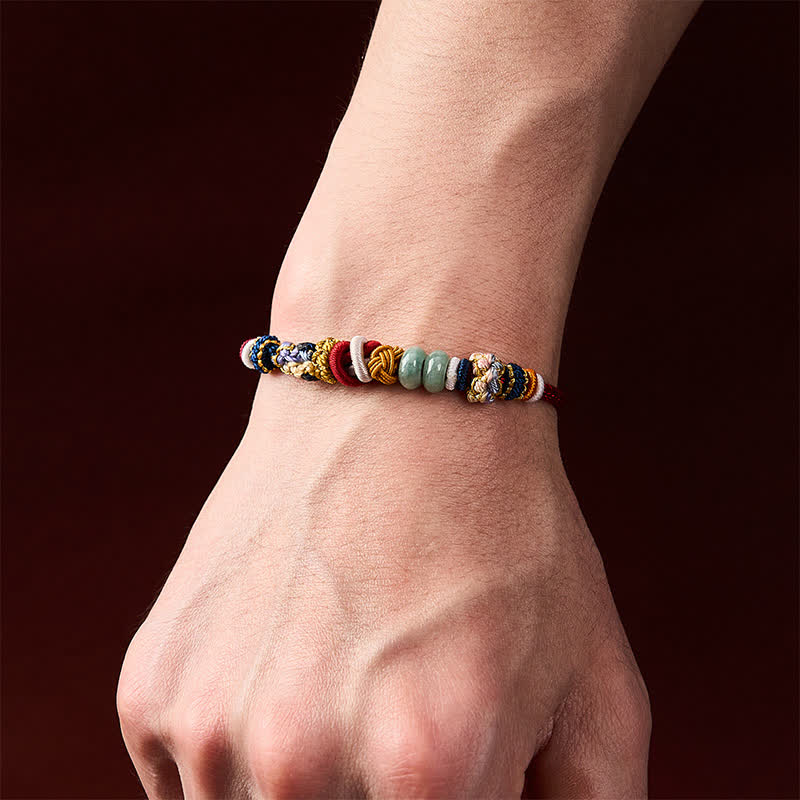 Buddha Stones Hand-Woven Peach Blossom Luck Jade Beads Red Navy String Bracelet - image 5