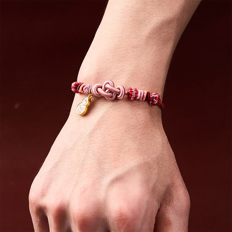 Buddha Stones Hand-Woven "Get Rich Quickly" Gourd Strength Pink String Bracelet - image 4