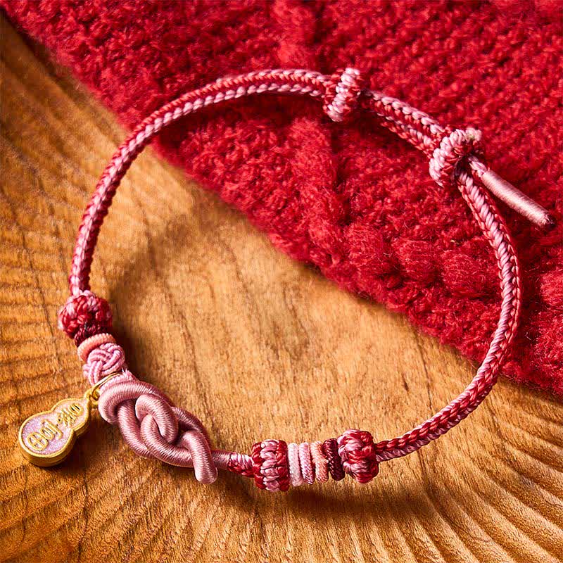 Buddha Stones Hand-Woven "Get Rich Quickly" Gourd Strength Pink String Bracelet - image 1