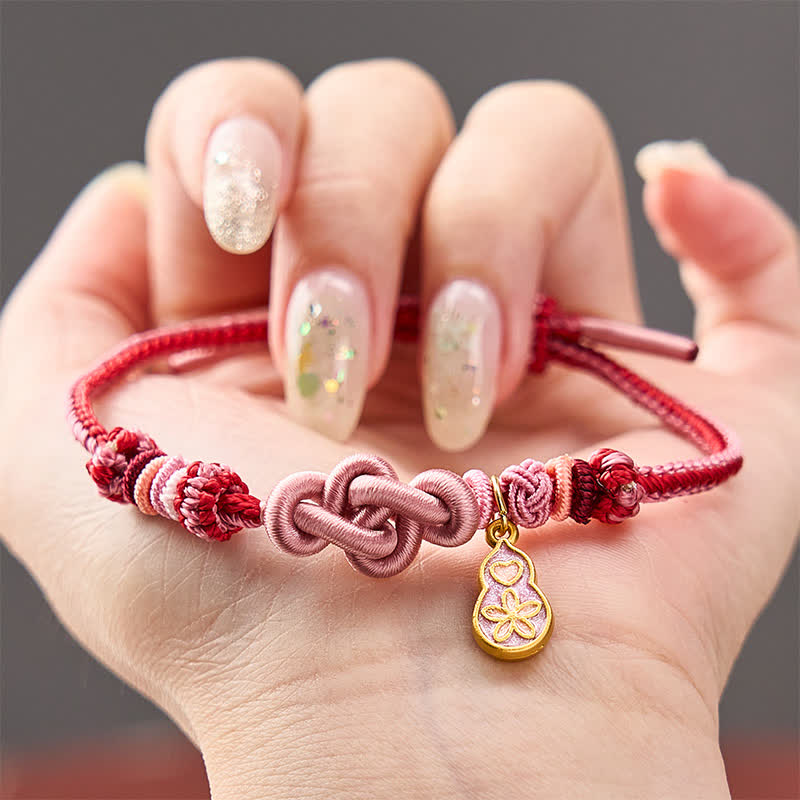 Buddha Stones Hand-Woven "Get Rich Quickly" Gourd Strength Pink String Bracelet - Pink With Gourd Accessory - image 0