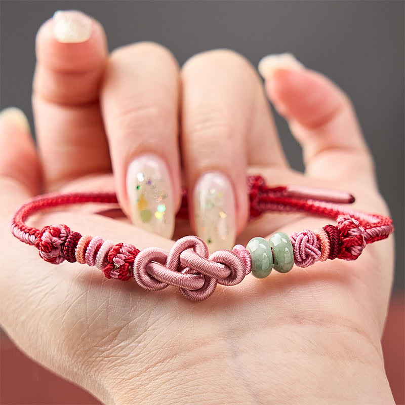 Buddha Stones Hand-Woven Jade Beads Luck Pink String Bracelet - image 3