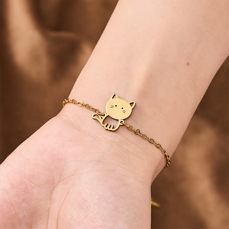 Buddha Stones Titanium Steel Minimalist Cat Charm Protection Chain Bracelet - image 3