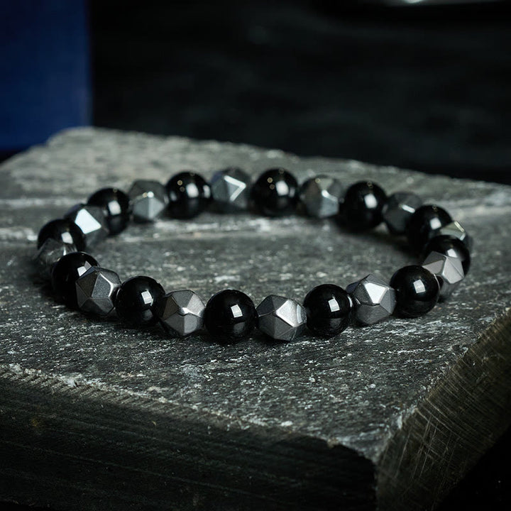 Buddha Stones Tiger Eye Hematite Faceted Strength Bracelet - Black Onyx(Fortune ♥ Support) - image 0