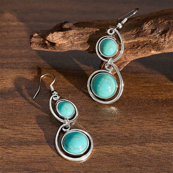 Buddha Stones Turquoise Beads Balance Long Drop Earrings - image 3