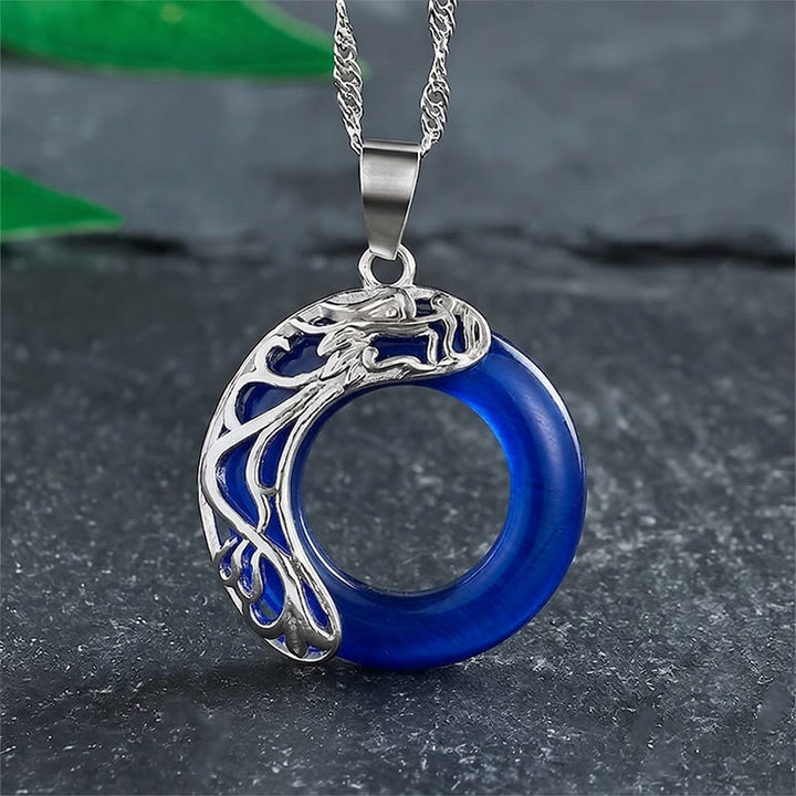 Buddha Stones Cat's Eye Dragon Peace Buckle Intuition Necklace - Blue - image 7
