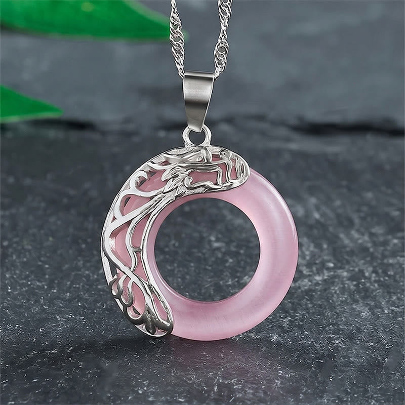 Buddha Stones Cat's Eye Dragon Peace Buckle Intuition Necklace - Pink - image 12