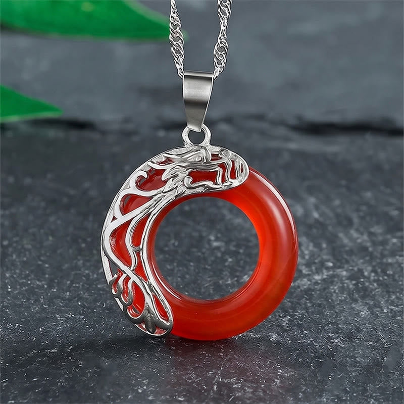 Buddha Stones Cat's Eye Dragon Peace Buckle Intuition Necklace - Red - image 10