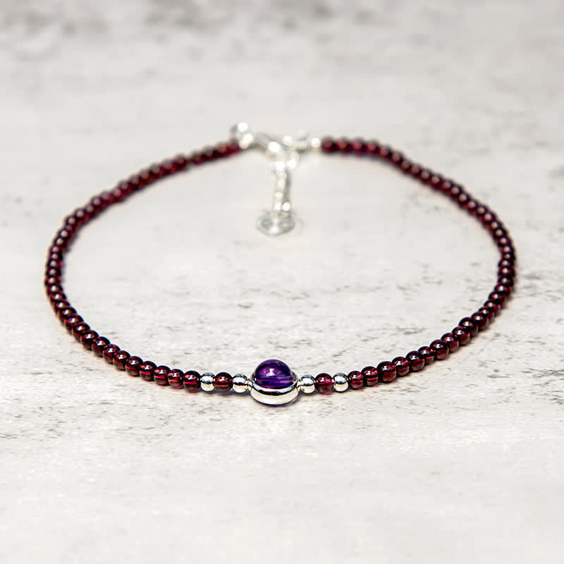 Buddha Stones Garnet Amethyst Purification Calm Anklet - image 4