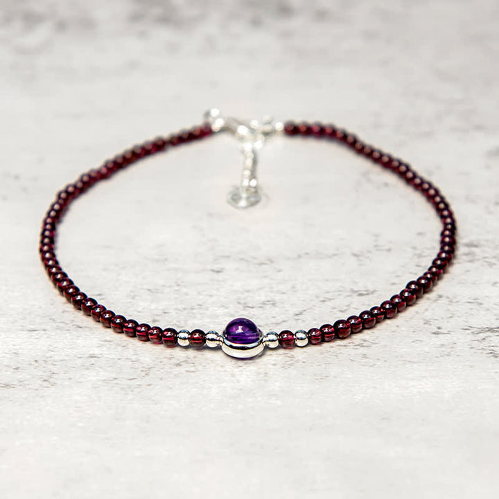 Buddha Stones Garnet Amethyst Purification Calm Anklet - image 4