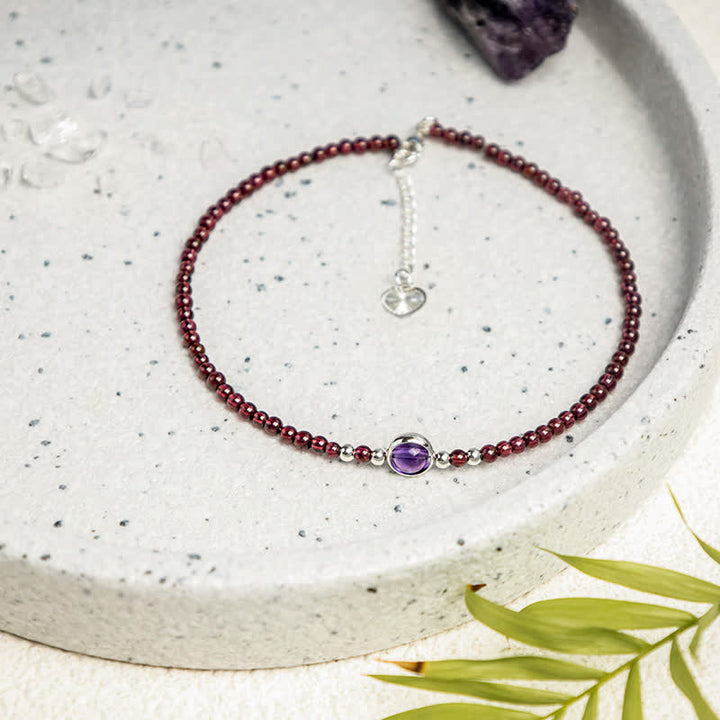 Buddha Stones Garnet Amethyst Purification Calm Anklet - image 1