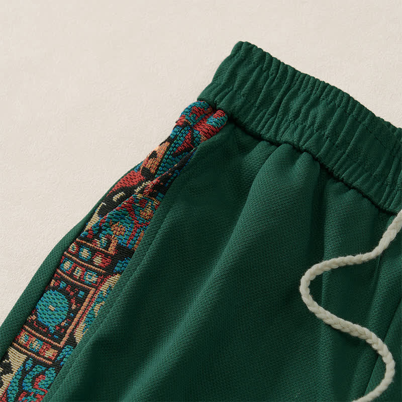 Buddha Stones Summer Boho Drawstring Elastic Waist Geometric Trim Men's Shorts With Pockets - image 2