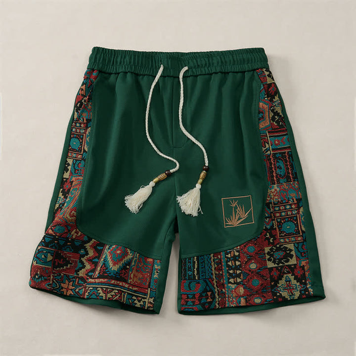 Buddha Stones Summer Boho Drawstring Elastic Waist Geometric Trim Men's Shorts With Pockets - ForestGreen - US/UK/AU46, EU56 (5XL) - image 0