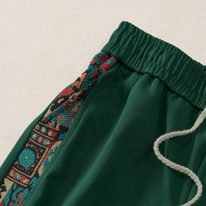 Buddha Stones Summer Boho Drawstring Elastic Waist Geometric Trim Men's Shorts With Pockets - image 4