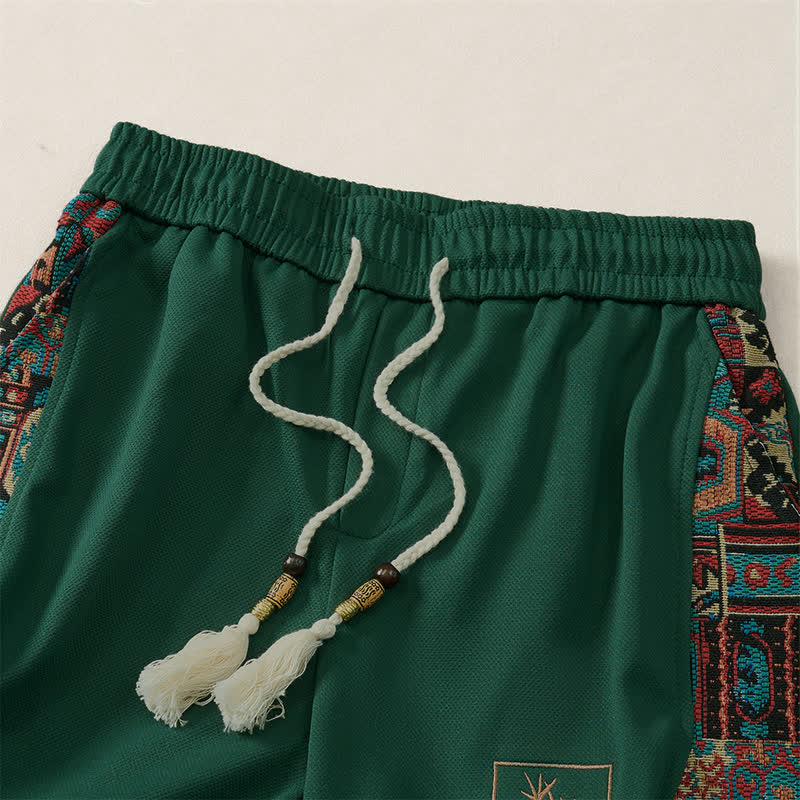 Buddha Stones Summer Boho Drawstring Elastic Waist Geometric Trim Men's Shorts With Pockets - image 3