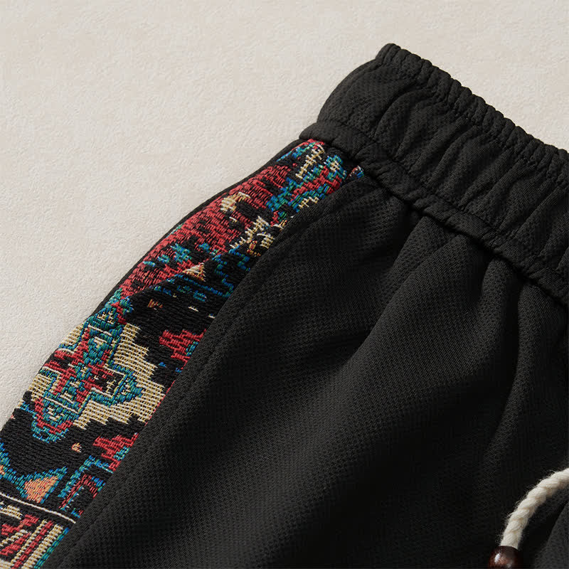 Buddha Stones Summer Boho Drawstring Elastic Waist Geometric Trim Men's Shorts With Pockets - image 15