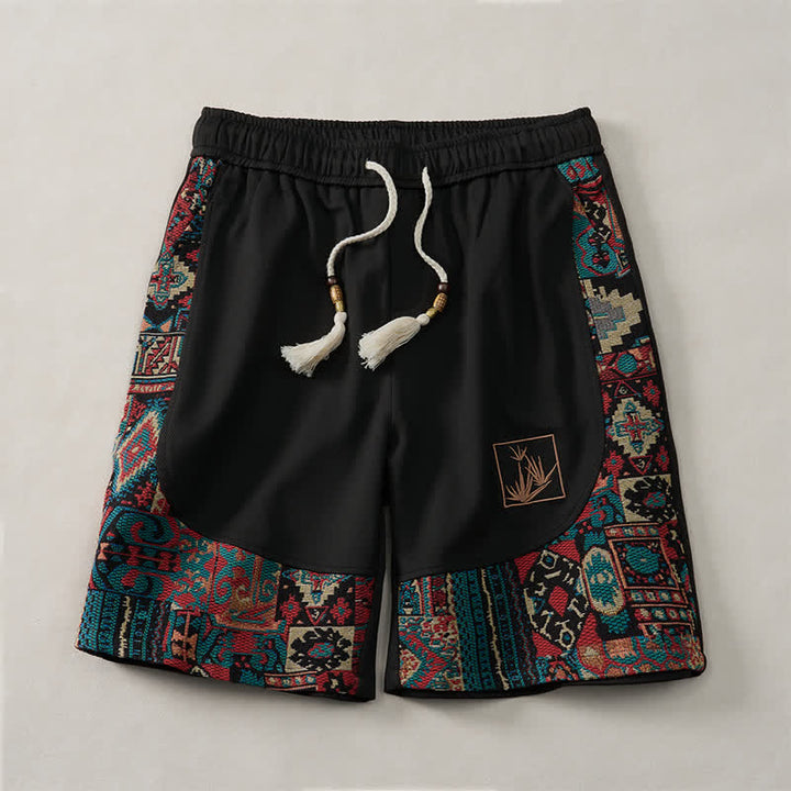 Buddha Stones Summer Boho Drawstring Elastic Waist Geometric Trim Men's Shorts With Pockets - image 12