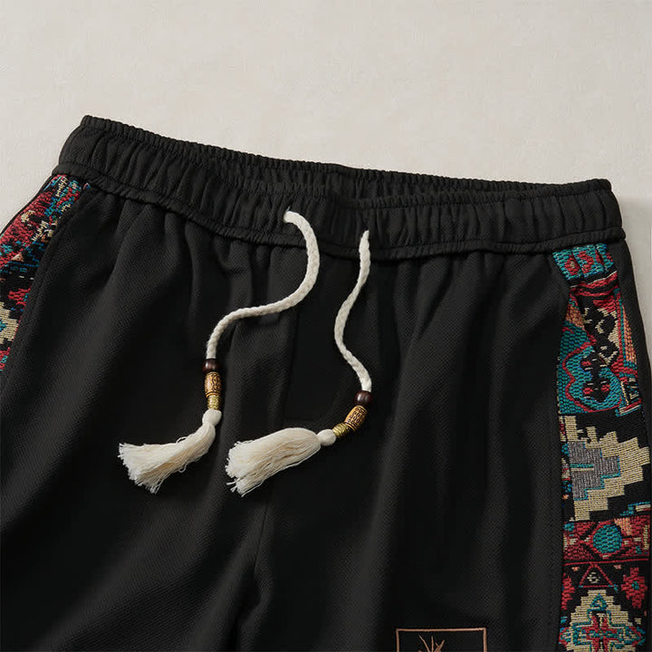 Buddha Stones Summer Boho Drawstring Elastic Waist Geometric Trim Men's Shorts With Pockets - image 14