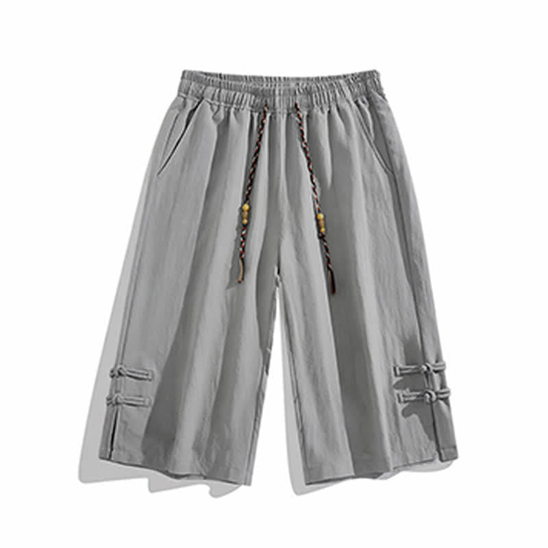 Buddha Stones Summer Casual Boho Drawstring Solid Half Pants Men's Straight Leg Pants With Pocket - image 20