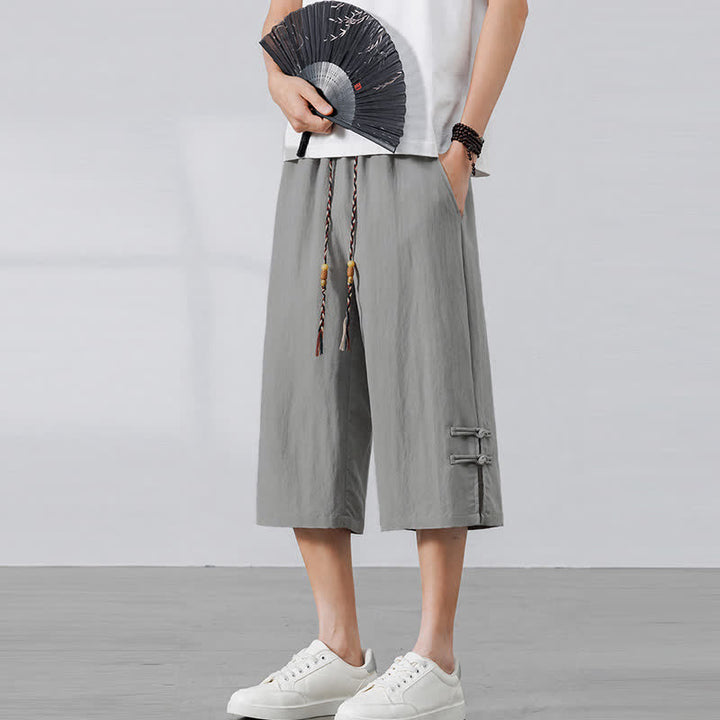 Buddha Stones Summer Casual Boho Drawstring Solid Half Pants Men's Straight Leg Pants With Pocket - image 16