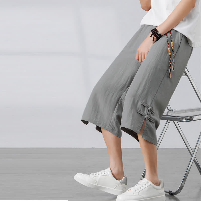 Buddha Stones Summer Casual Boho Drawstring Solid Half Pants Men's Straight Leg Pants With Pocket - image 19