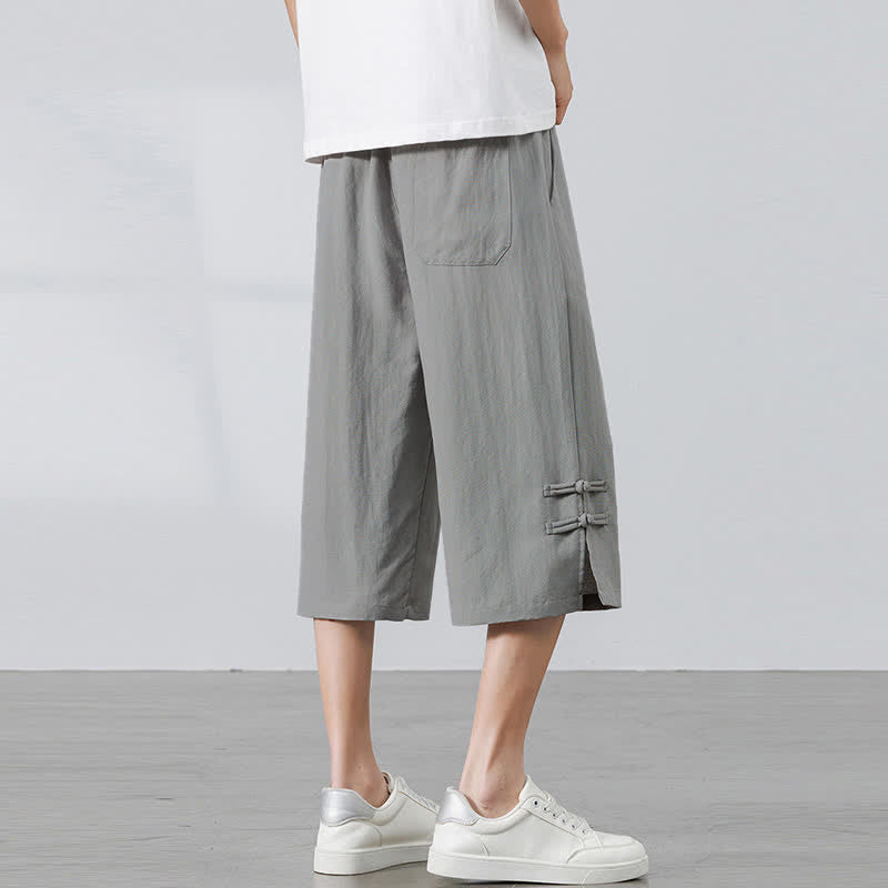 Buddha Stones Summer Casual Boho Drawstring Solid Half Pants Men's Straight Leg Pants With Pocket - image 18