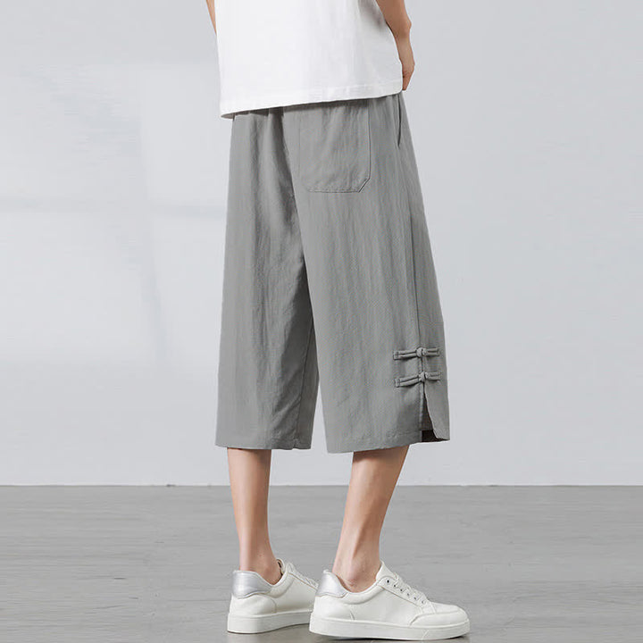 Buddha Stones Summer Casual Boho Drawstring Solid Half Pants Men's Straight Leg Pants With Pocket - image 18