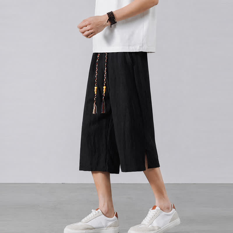 Buddha Stones Summer Casual Boho Drawstring Solid Half Pants Men's Straight Leg Pants With Pocket - image 9