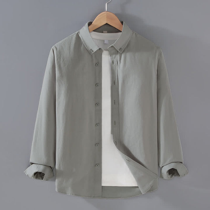 Buddha Stones Spring Fall Casual Minimalist Button-Up Solid Cotton Men's Long Sleeve Shirts - DarkGray - US/UK/AU42, EU52 (3XL) - image 11