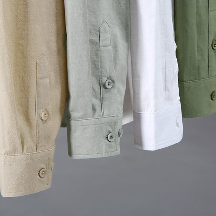 Buddha Stones Spring Fall Casual Minimalist Button-Up Solid Cotton Men's Long Sleeve Shirts - image 16