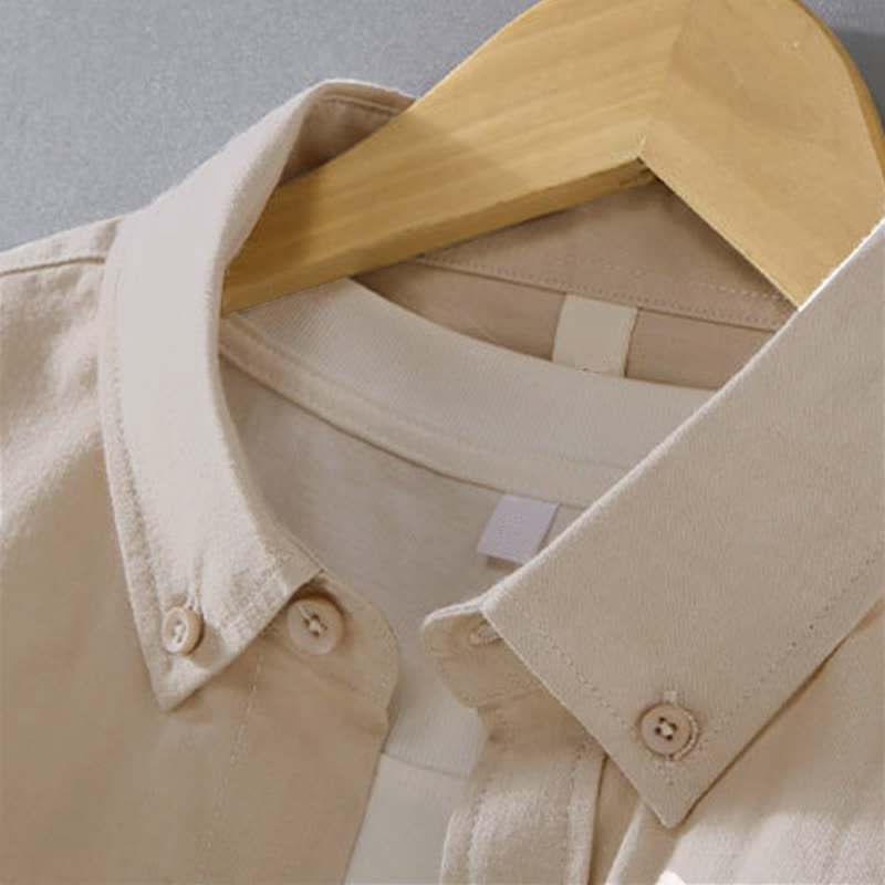 Buddha Stones Spring Fall Casual Minimalist Button-Up Solid Cotton Men's Long Sleeve Shirts - image 2