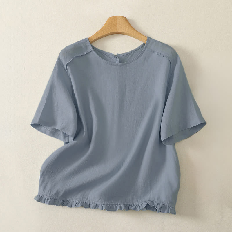 Buddha Stones Summer Casual Minimalist Ruffle Hem Solid Women's Short Sleeve T-Shirts - LightBlue - US12, UK/AU16, EU44 (2XL) - image 12