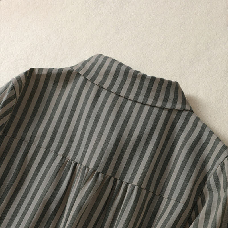 Buddha Stones Summer Casual Button-Up Striped Women's Short Sleeve Shirts With Patch Pocket - image 3