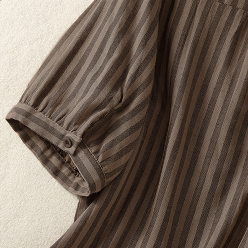 Buddha Stones Summer Casual Button-Up Striped Women's Short Sleeve Shirts With Patch Pocket - image 18