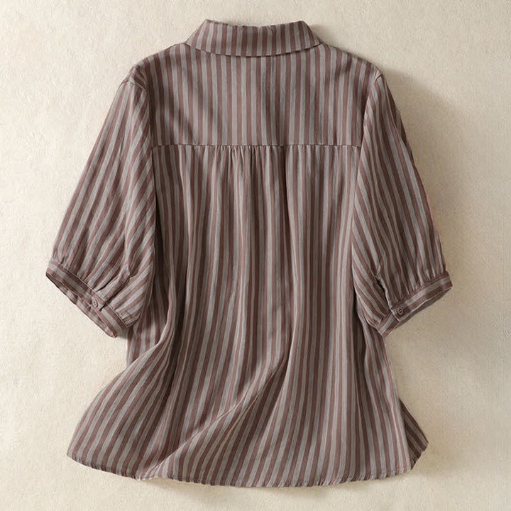 Buddha Stones Summer Casual Button-Up Striped Women's Short Sleeve Shirts With Patch Pocket - image 9
