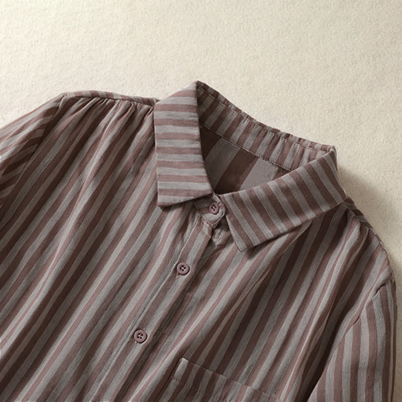 Buddha Stones Summer Casual Button-Up Striped Women's Short Sleeve Shirts With Patch Pocket - image 10