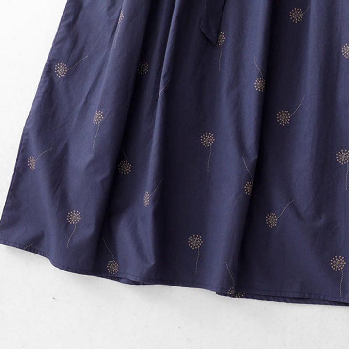 Buddha Stones MidnightBlue Printing Lace-Up Design Sleeveless Midi Dress With Pockets - image 7