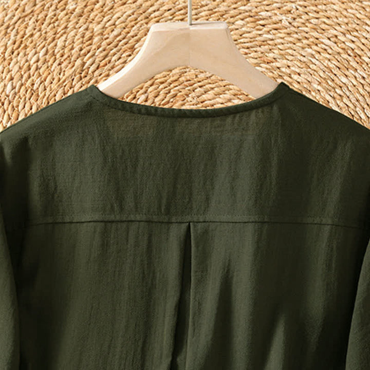 Buddha Stones Spring Casual Minimalist Button-Up Solid Women's Three-Quarter Sleeve Shirts With Patch Pocket - image 18