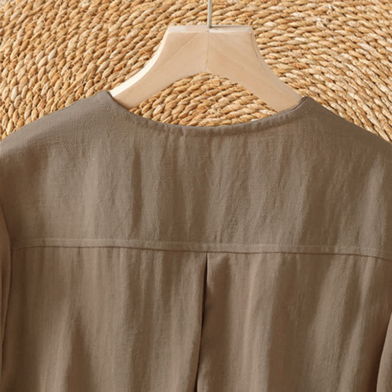 Buddha Stones Spring Casual Minimalist Button-Up Solid Women's Three-Quarter Sleeve Shirts With Patch Pocket - image 10