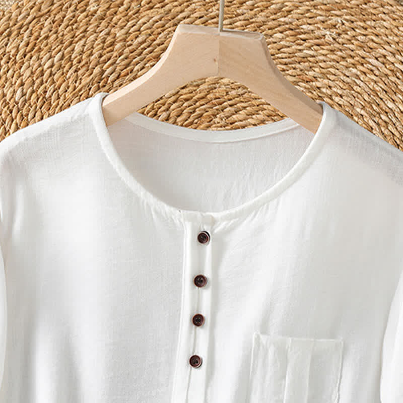 Buddha Stones Spring Casual Minimalist Button-Up Solid Women's Three-Quarter Sleeve Shirts With Patch Pocket - image 31
