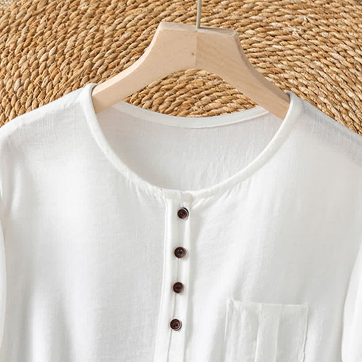 Buddha Stones Spring Casual Minimalist Button-Up Solid Women's Three-Quarter Sleeve Shirts With Patch Pocket - image 31