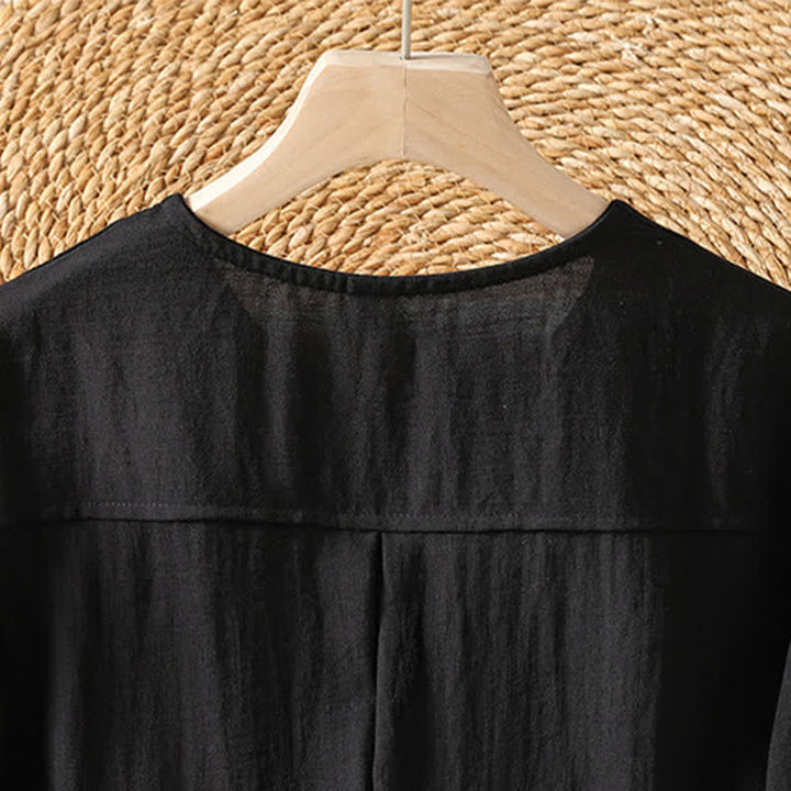 Buddha Stones Spring Casual Minimalist Button-Up Solid Women's Three-Quarter Sleeve Shirts With Patch Pocket - image 26