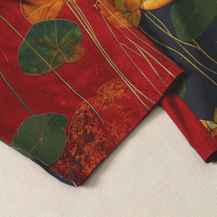 Buddha Stones Pure Cotton Lotus Calligraphy Patchwork Pattern Drawstring Men's Tapered Pants With Pockets - image 5