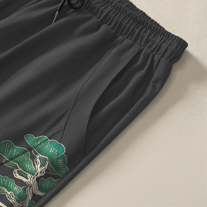 Buddha Stones Pure Cotton Cloud Pine Wave Pattern Drawstring Men's Tapered Pants With Pockets - image 4