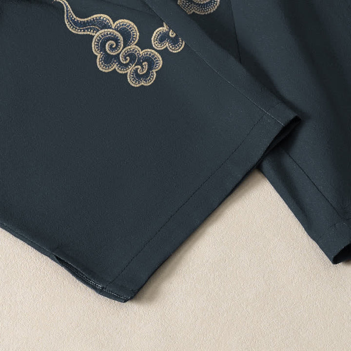 Buddha Stones Pure Cotton Dragon Cloud Fireball Pattern Drawstring Men's Tapered Pants With Pockets - image 5