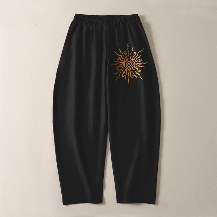 Buddha Stones Pure Cotton Golden Sun Spiral Pattern Drawstring Men's Tapered Pants With Pockets - image 3