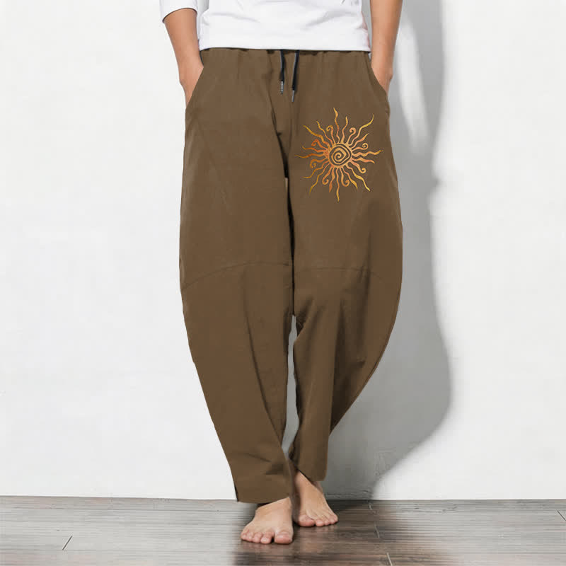 Buddha Stones Pure Cotton Golden Sun Spiral Pattern Drawstring Men's Tapered Pants With Pockets - Peru - US/UK/AU50，EU60 (5XL) - image 11