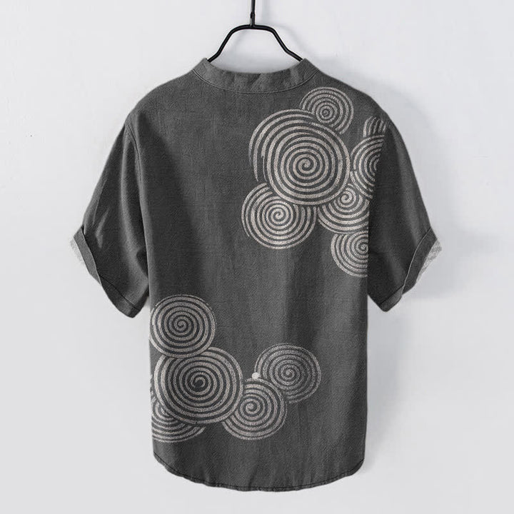 Buddha Stones Cotton Spiral Circle Pattern Men's Short Sleeve Half Button Shirt - image 6