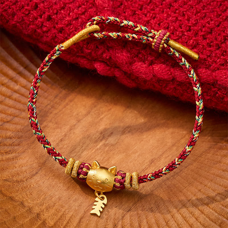 Buddha Stones Copper Cat Fish Multiple Colors String Balance Bracelet - Red(Wrist Circumference: 5.5–6.3 in/14–16 cm) - image 0